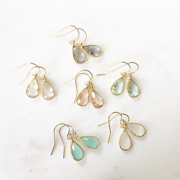 MISCHA | Gold + Blush Faceted Glass Teardrop Earrings | Blush Drop Earrings | Blush Bridesmaid Earrings | Gold + Blush Earrings