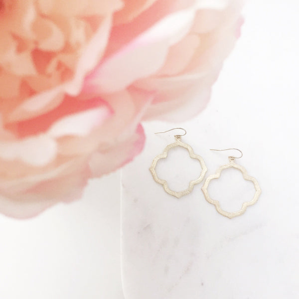 RAE | Gold Quatrefoil Earrings | Gold Boho Dangle Earrings | Gold Statement Earrings | Brushed Gold Moroccan Earrings | Dangle Earrings