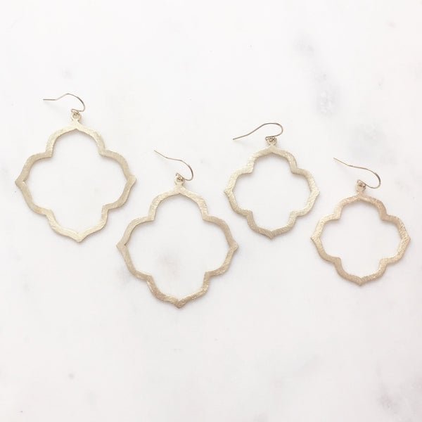 RAE | Gold Quatrefoil Earrings | Gold Boho Dangle Earrings | Gold Statement Earrings | Brushed Gold Moroccan Earrings | Dangle Earrings