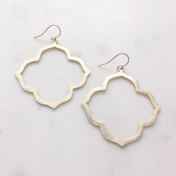 RAE | Gold Quatrefoil Earrings | Gold Boho Dangle Earrings | Gold Statement Earrings | Brushed Gold Moroccan Earrings | Dangle Earrings