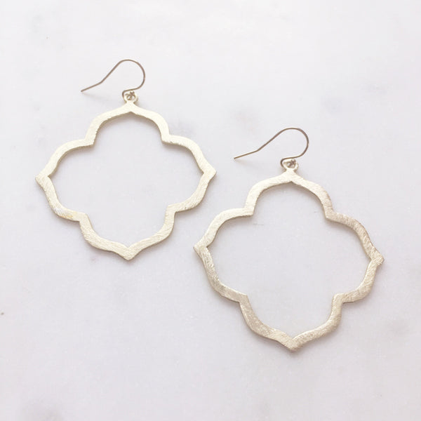 RAE | Gold Quatrefoil Earrings | Gold Boho Dangle Earrings | Gold Statement Earrings | Brushed Gold Moroccan Earrings | Dangle Earrings