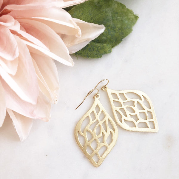 LILOU | Gold Boho Earrings | Brushed Gold Dangle Earrings | Gold Statement Earrings | Gold Marquise Earrings | The Dainty Doe Earrings