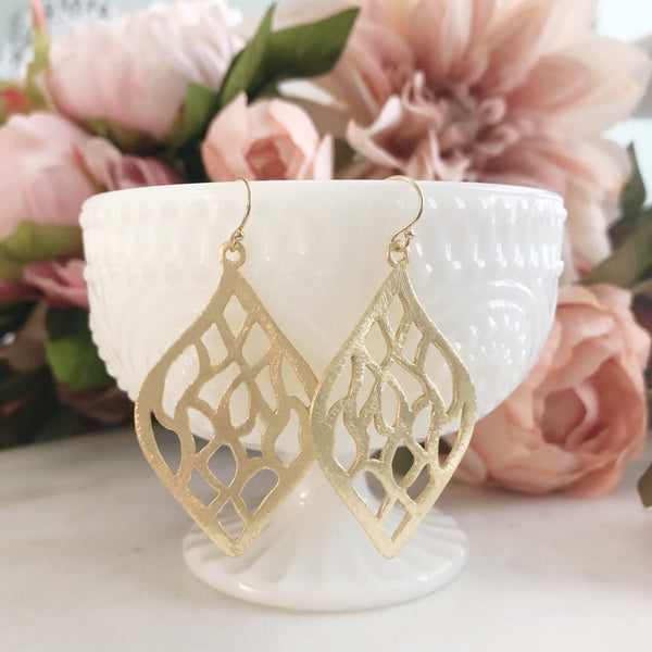 LILOU | Gold Boho Earrings | Brushed Gold Dangle Earrings | Gold Statement Earrings | Gold Marquise Earrings | The Dainty Doe Earrings