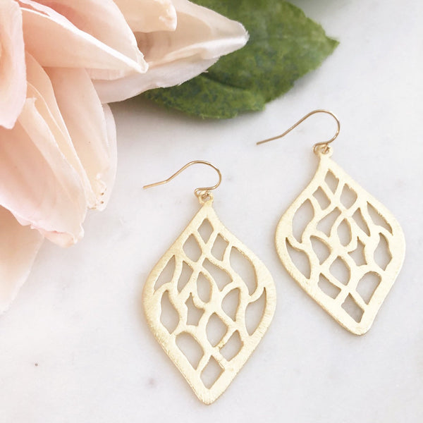 LILOU | Gold Boho Earrings | Brushed Gold Dangle Earrings | Gold Statement Earrings | Gold Marquise Earrings | The Dainty Doe Earrings