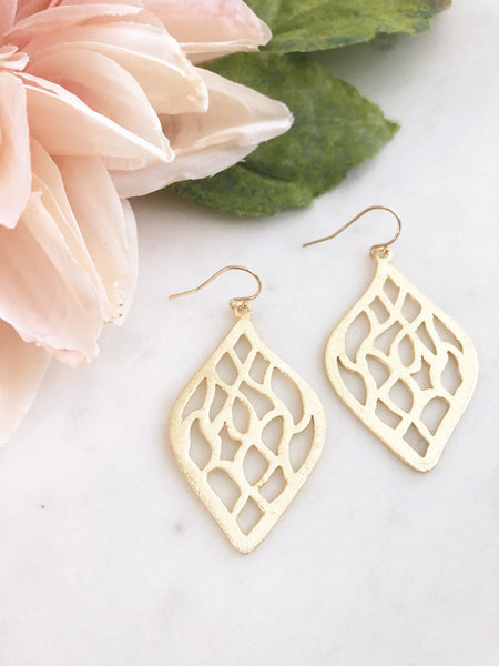 LILOU | Gold Boho Earrings | Brushed Gold Dangle Earrings | Gold Statement Earrings | Gold Marquise Earrings | The Dainty Doe Earrings