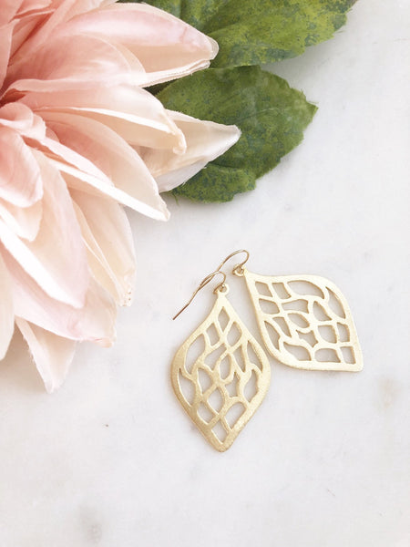 LILOU | Gold Boho Earrings | Brushed Gold Dangle Earrings | Gold Statement Earrings | Gold Marquise Earrings | The Dainty Doe Earrings
