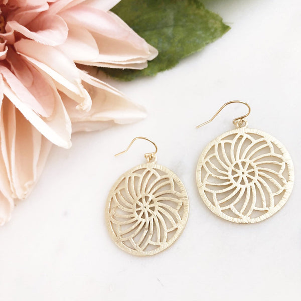 CORALIE | Gold Flower Earrings | Brushed Gold Dangle Earrings | Gold Statement Earrings | Gold Floral Earrings | The Dainty Doe Earrings