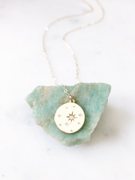 ADELE | Opal Star Necklace | Opal Disc Necklace | Opal Necklace | Gold Coin Necklace | Dainty Star Necklace | Dainty Opal Star Necklace