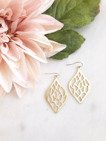 LILOU | Gold Boho Earrings | Brushed Gold Dangle Earrings | Gold Statement Earrings | Gold Marquise Earrings | The Dainty Doe Earrings