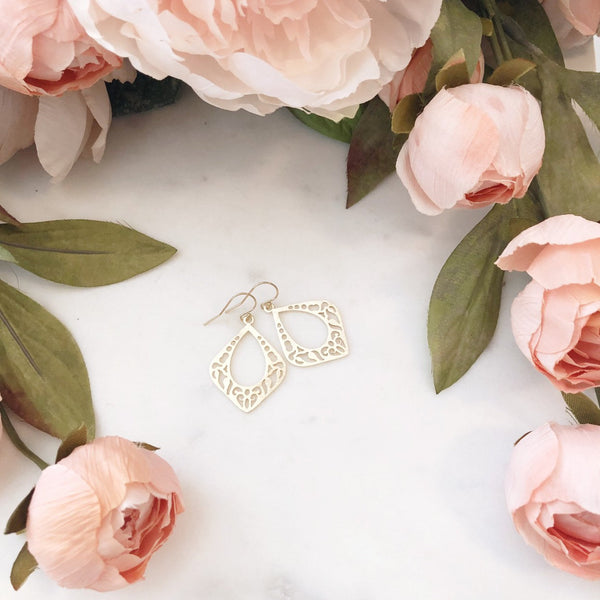 FARRAH | Gold Boho Earrings | Gold Statement Earrings | Gold Marquise Earrings | Brushed Gold Moroccan Earrings | Gold Bohemian Earrings