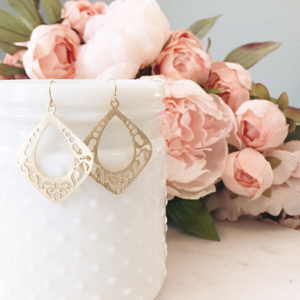 FARRAH | Gold Boho Earrings | Gold Statement Earrings | Gold Marquise Earrings | Brushed Gold Moroccan Earrings | Gold Bohemian Earrings