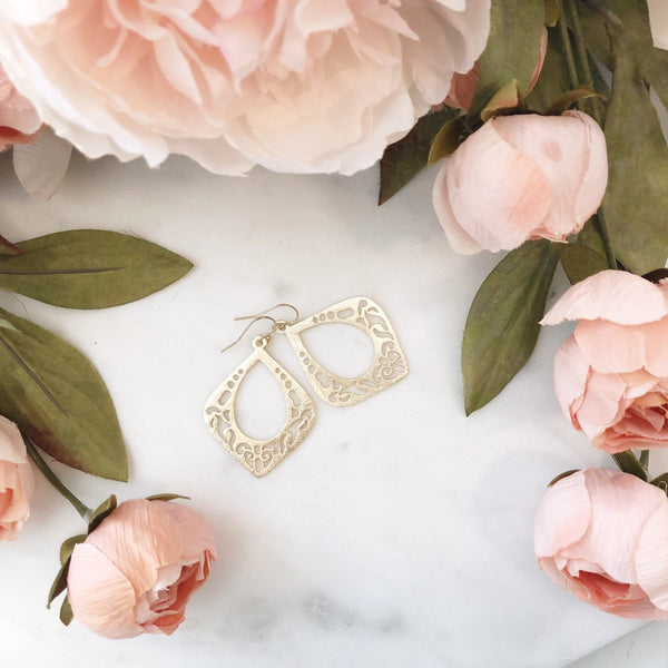 FARRAH | Gold Boho Earrings | Gold Statement Earrings | Gold Marquise Earrings | Brushed Gold Moroccan Earrings | Gold Bohemian Earrings