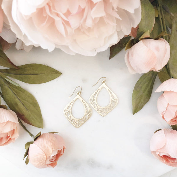 FARRAH | Gold Boho Earrings | Gold Statement Earrings | Gold Marquise Earrings | Brushed Gold Moroccan Earrings | Gold Bohemian Earrings