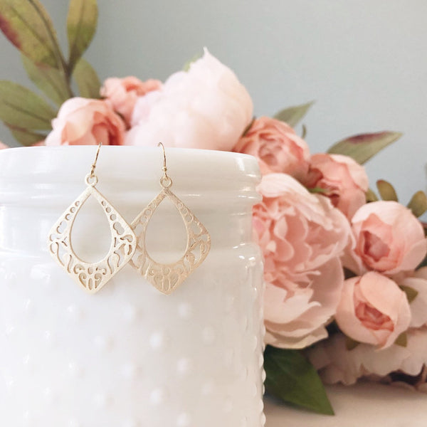 FARRAH | Gold Boho Earrings | Gold Statement Earrings | Gold Marquise Earrings | Brushed Gold Moroccan Earrings | Gold Bohemian Earrings