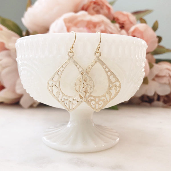 FARRAH | Gold Boho Earrings | Gold Statement Earrings | Gold Marquise Earrings | Brushed Gold Moroccan Earrings | Gold Bohemian Earrings