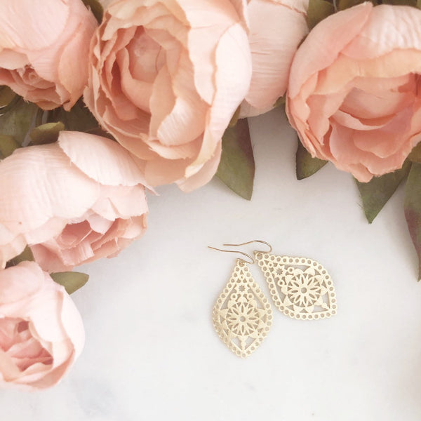 AMELIA | Brushed Gold Dangle Earrings | Gold Boho Earrings | Gold Teardrop Earrings | Brushed Gold Moroccan Earrings | Gold Bohemian Earring
