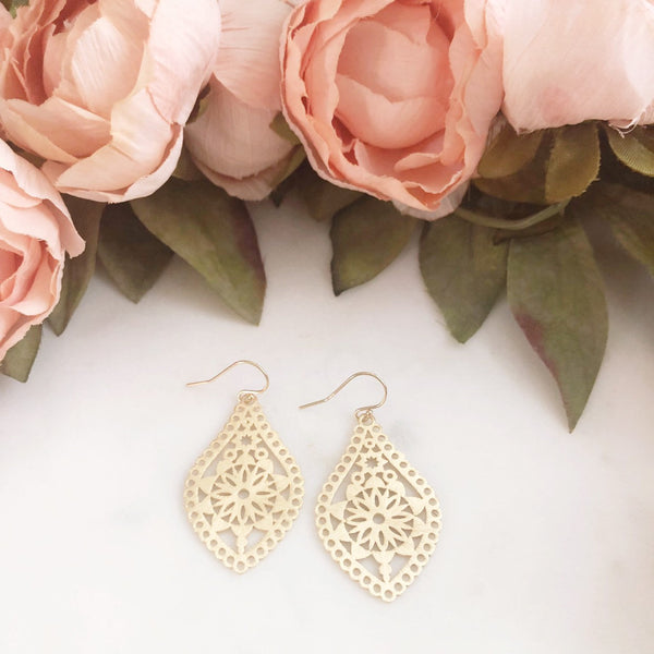 AMELIA | Brushed Gold Dangle Earrings | Gold Boho Earrings | Gold Teardrop Earrings | Brushed Gold Moroccan Earrings | Gold Bohemian Earring