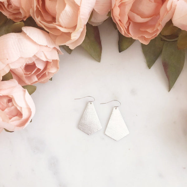 RILEY | Silver Geometric Earrings | Silver Diamond Shaped Earrings | Silver Dangle Earrings | Brushed Silver Kite Earrings | Silver Earrings