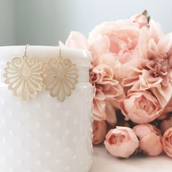 EMBRY | Brushed Gold Dangle Earrings | Gold Boho Earrings | Gold Statement Earrings | Brushed Gold Moroccan Earrings | Gold Bohemian