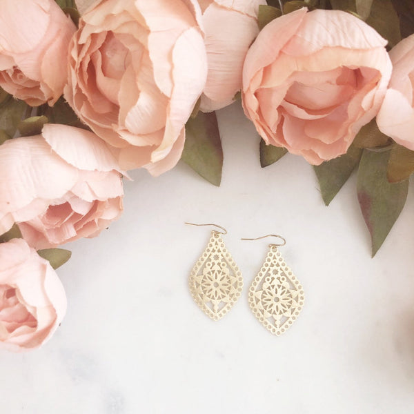 AMELIA | Brushed Gold Dangle Earrings | Gold Boho Earrings | Gold Teardrop Earrings | Brushed Gold Moroccan Earrings | Gold Bohemian Earring