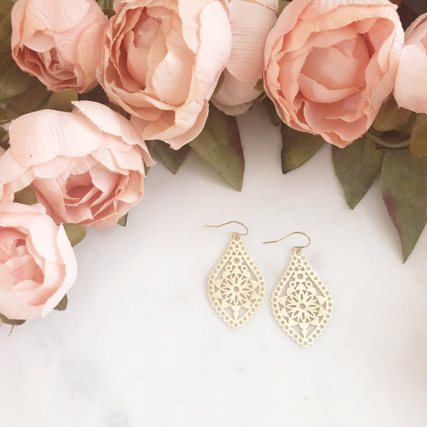 AMELIA | Brushed Gold Dangle Earrings | Gold Boho Earrings | Gold Teardrop Earrings | Brushed Gold Moroccan Earrings | Gold Bohemian Earring