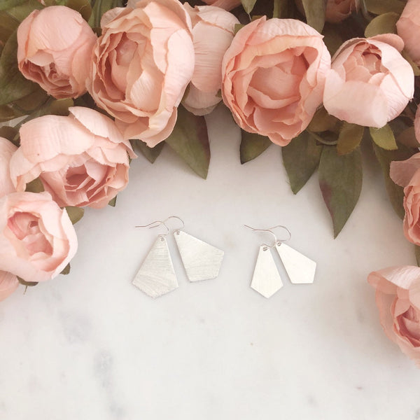 RILEY | Silver Geometric Earrings | Silver Diamond Shaped Earrings | Silver Dangle Earrings | Brushed Silver Kite Earrings | Silver Earrings