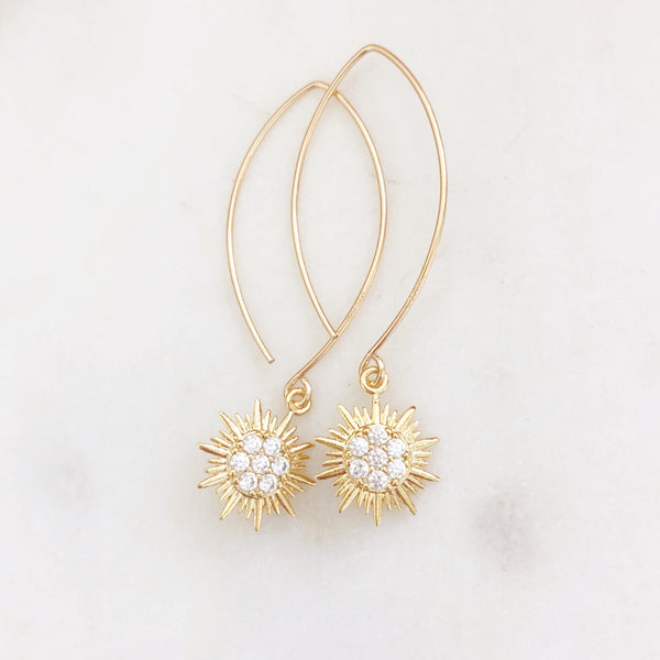 Sun Earrings, Celestial Earrings, Gold Dangle Earrings, Gold Threader Earrings, Gold Sun Earrings, Summer Earrings, Celestial Earrings
