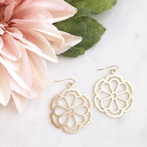 Flower Statement Earrings, Flower Earrings, Boho Earrings, Floral Earrings, Gold Statement Earrings, Big Flower Earrings Gold Earrings POSEY
