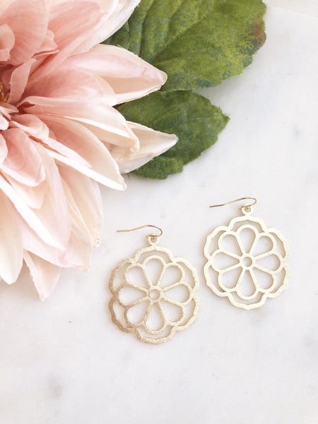 Flower Statement Earrings, Flower Earrings, Boho Earrings, Floral Earrings, Gold Statement Earrings, Big Flower Earrings Gold Earrings POSEY