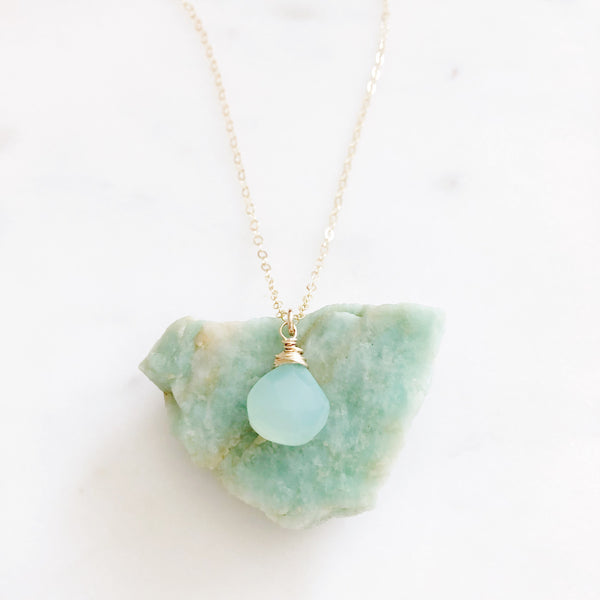 Aqua Chalcedony Necklace, Stone Necklace, Dainty Gold Necklace, Chalcedony Necklace, Boho Necklace, Gold Minimalist Necklace, RAINEY