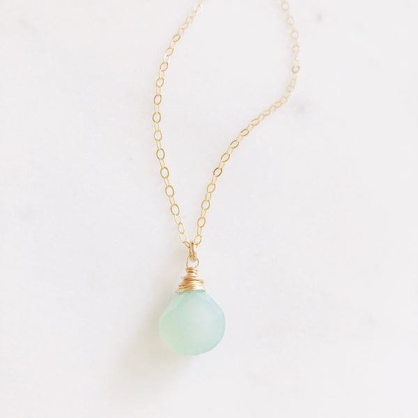 Aqua Chalcedony Necklace, Stone Necklace, Dainty Gold Necklace, Chalcedony Necklace, Boho Necklace, Gold Minimalist Necklace, RAINEY