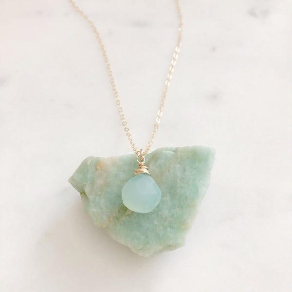 Aqua Chalcedony Necklace, Stone Necklace, Dainty Gold Necklace, Chalcedony Necklace, Boho Necklace, Gold Minimalist Necklace, RAINEY
