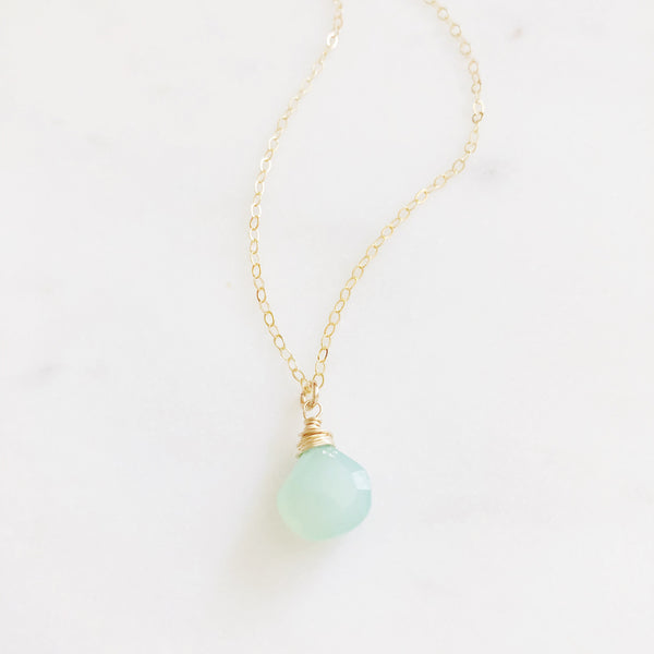Aqua Chalcedony Necklace, Stone Necklace, Dainty Gold Necklace, Chalcedony Necklace, Boho Necklace, Gold Minimalist Necklace, RAINEY