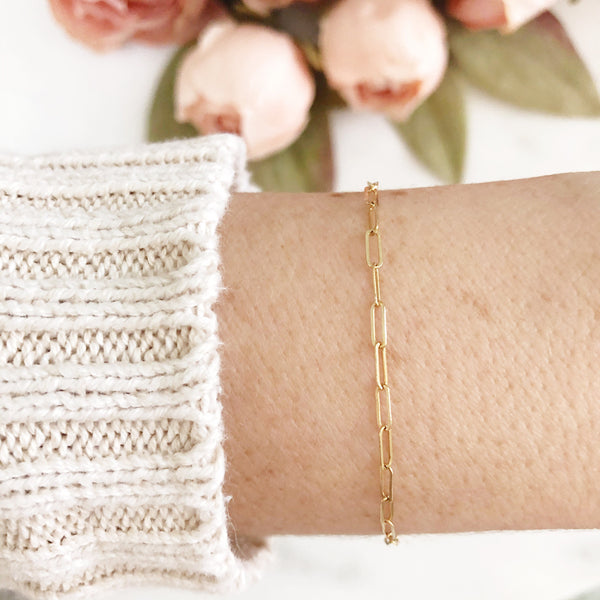 Rectangle Chain Bracelet, Paper Clip Chain Bracelet, Paperclip Chain Bracelet, Gold Filled Bracelet, Rectangle Link Chain Bracelet, PAISLEY