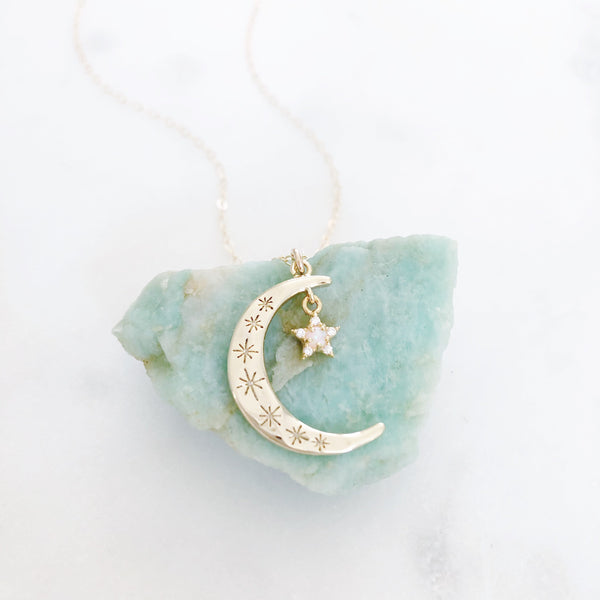 Aurora Moon and Tiny Star Necklace
