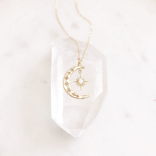 Moon Necklace, Crescent Moon Necklace, Opal Moon Necklace, Opal Necklace, Star Necklace, Dainty Gold Necklace, Star Moon Necklace, Aurora