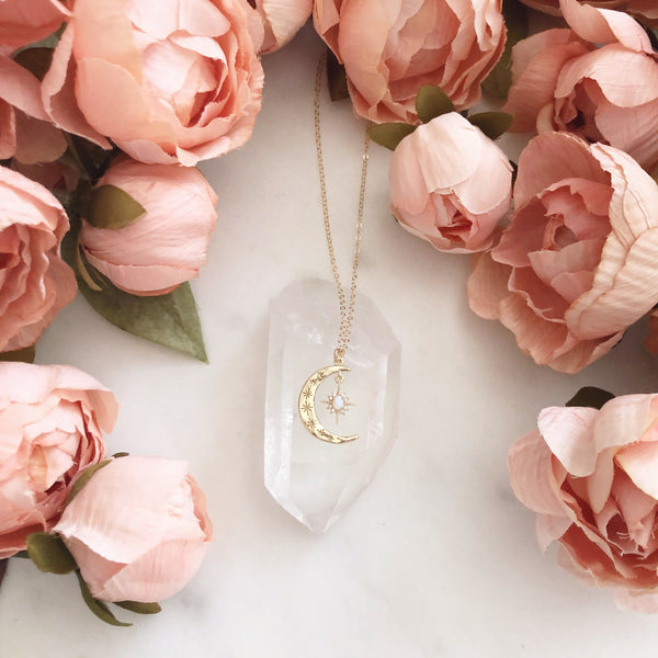Moon and Star Necklace, Opal Necklace, Crescent Moon Necklace, Star Necklace, Dainty Gold Necklace, Moon Necklace, Aurora