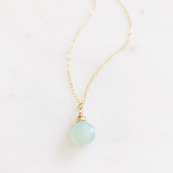 Aqua Chalcedony Necklace, Stone Necklace, Dainty Gold Necklace, Chalcedony Necklace, Boho Necklace, Gold Minimalist Necklace, RAINEY