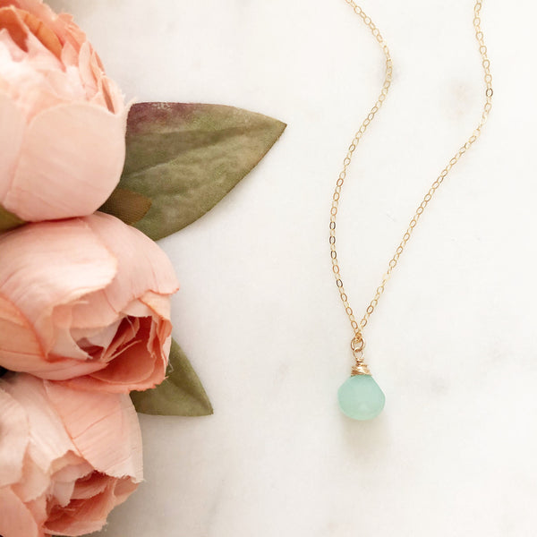 Aqua Chalcedony Necklace, Stone Necklace, Dainty Gold Necklace, Chalcedony Necklace, Boho Necklace, Gold Minimalist Necklace, RAINEY