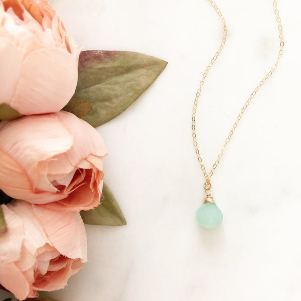 Aqua Chalcedony Necklace, Stone Necklace, Dainty Gold Necklace, Chalcedony Necklace, Boho Necklace, Gold Minimalist Necklace, RAINEY