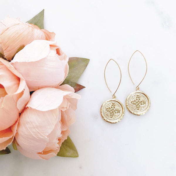 Coin Earrings, Cross Earrings, Gold Disc Earrings, Birthday Gifts for Her, Best Friend Gifts, BELLA