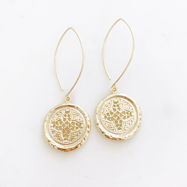 Coin Earrings, Cross Earrings, Gold Disc Earrings, Birthday Gifts for Her, Best Friend Gifts, BELLA