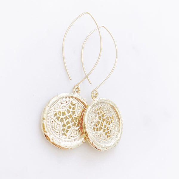 Coin Earrings, Cross Earrings, Gold Disc Earrings, Birthday Gifts for Her, Best Friend Gifts, BELLA