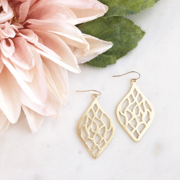 LILOU | Gold Boho Earrings | Brushed Gold Dangle Earrings | Gold Statement Earrings | Gold Marquise Earrings | The Dainty Doe Earrings