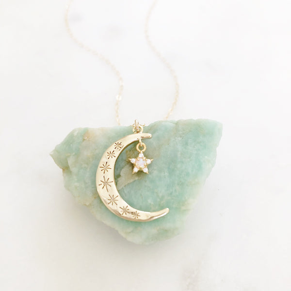 Moon Necklace, Crescent Moon Necklace, Opal Necklace, Star Necklace, Star Moon Necklace, Best Friend Gifts, Birthday Gifts for Her, Aurora