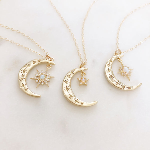 Moon Necklace, Crescent Moon Necklace, Opal Necklace, Star Necklace, Star Moon Necklace, Best Friend Gifts, Birthday Gifts for Her, Aurora