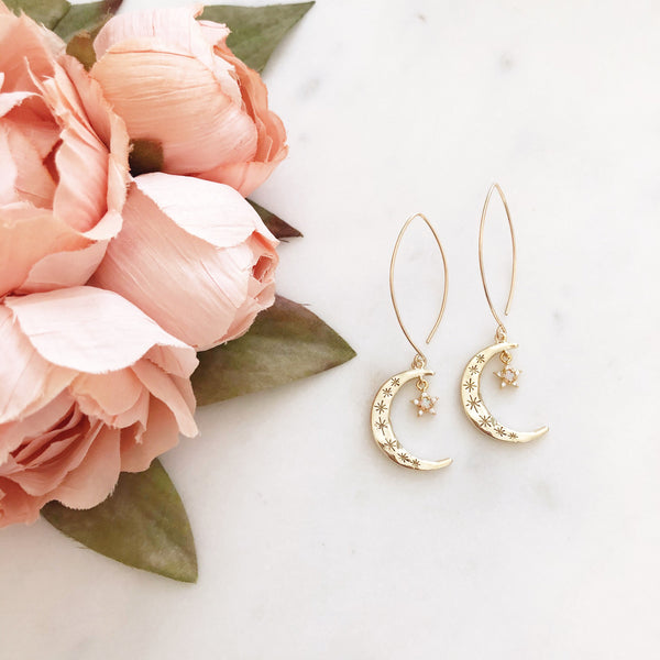 Crescent Moon Earrings, Star and Moon Earrings, Opal Earrings, Best Friend Gifts, Birthday Gifts for Her, AURORA