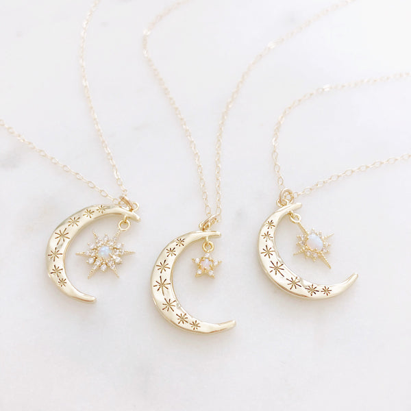 Crescent Moon Earrings, Star and Moon Earrings, Opal Earrings, Best Friend Gifts, Birthday Gifts for Her, AURORA