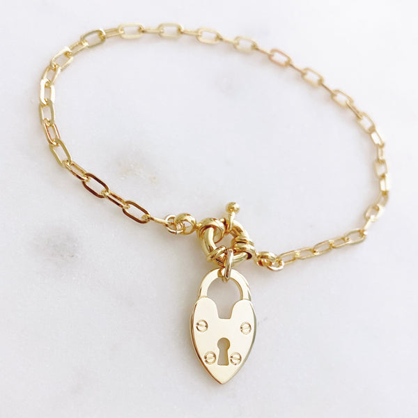 Heart Lock Bracelet, Charm Bracelet, Rectangle Chain Bracelet, Paper Clip Chain Bracelet, Best Friend Birthday Gifts, LOVE LOCKED