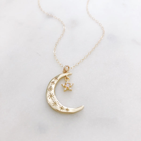 Aurora Moon and Tiny Star Necklace